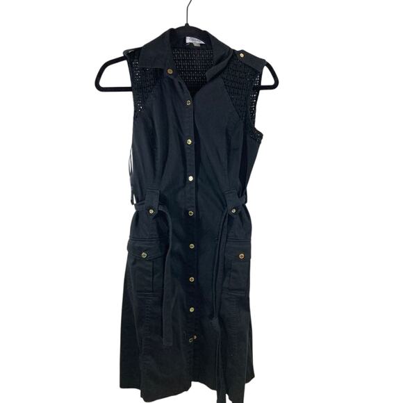 Calvin Klein Women's Mesh Black Tank Button Utility Old Money Preppy Boxy 4 - Picture 2 of 9